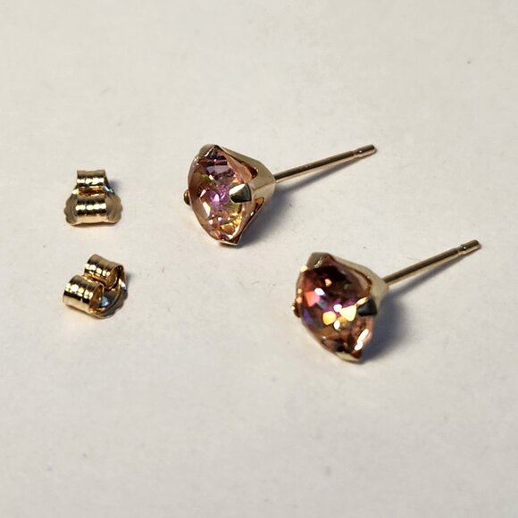 NIB VTG 14K Solid Gold 'Gizmo' (Pink) Mystic Topaz Stud Earrings - Picture 9 of 16